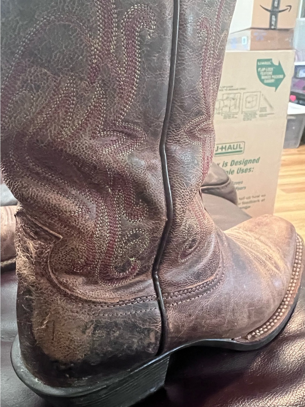 Ariat cowgirl boots size 7B women’s brown leather square toe with red stitching - Picture 8 of 12